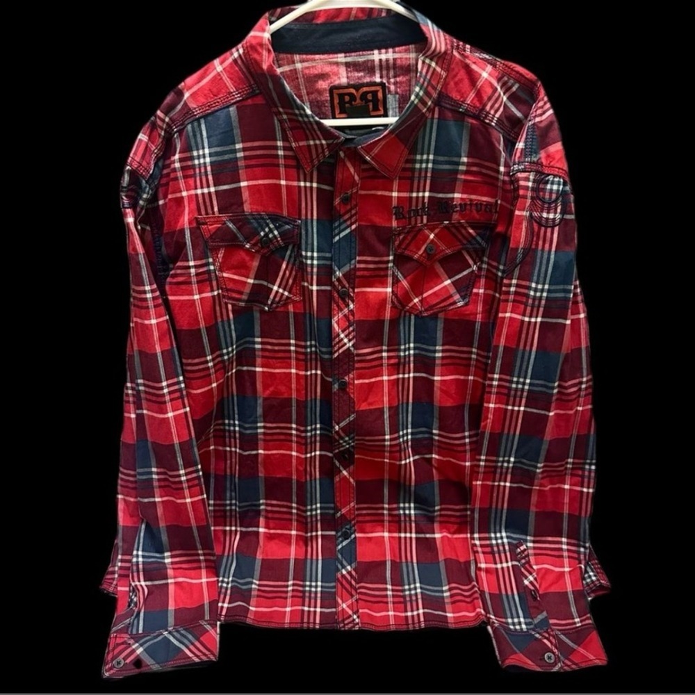 Rock Revival Men’s Red and Blue Plaid Casual Shirt